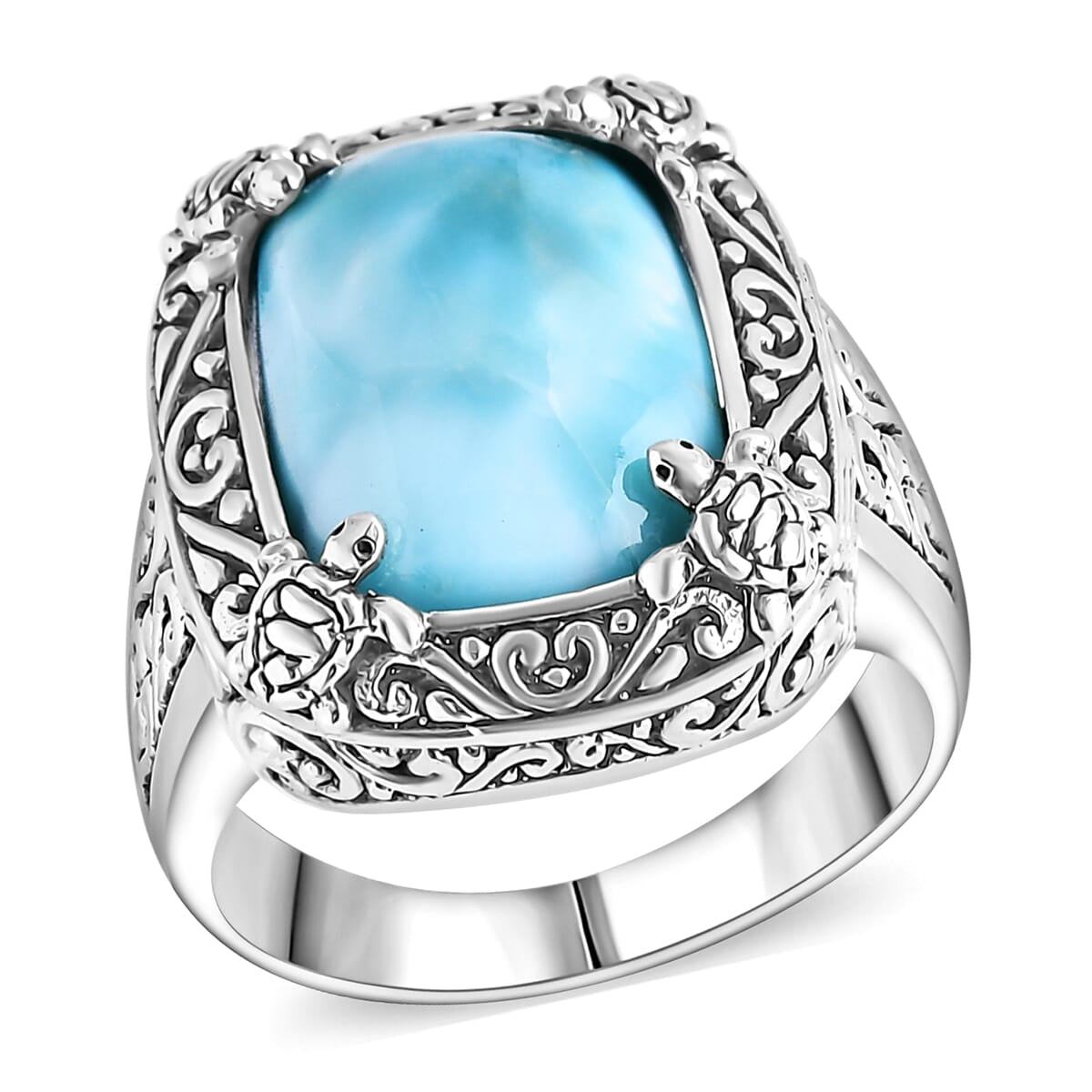 Balinese Silver Larimar Ring – A Tribute to Oceanic Wisdom & Peace