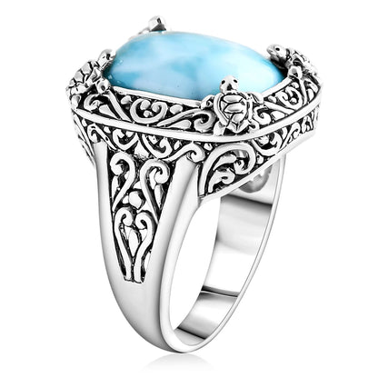 Balinese Silver Larimar Ring – A Tribute to Oceanic Wisdom & Peace