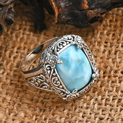 Balinese Silver Larimar Ring – A Tribute to Oceanic Wisdom & Peace