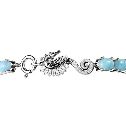 Seahorse Bracelet with Larimar and Moissanite – A Token of Tranquility & Transformation