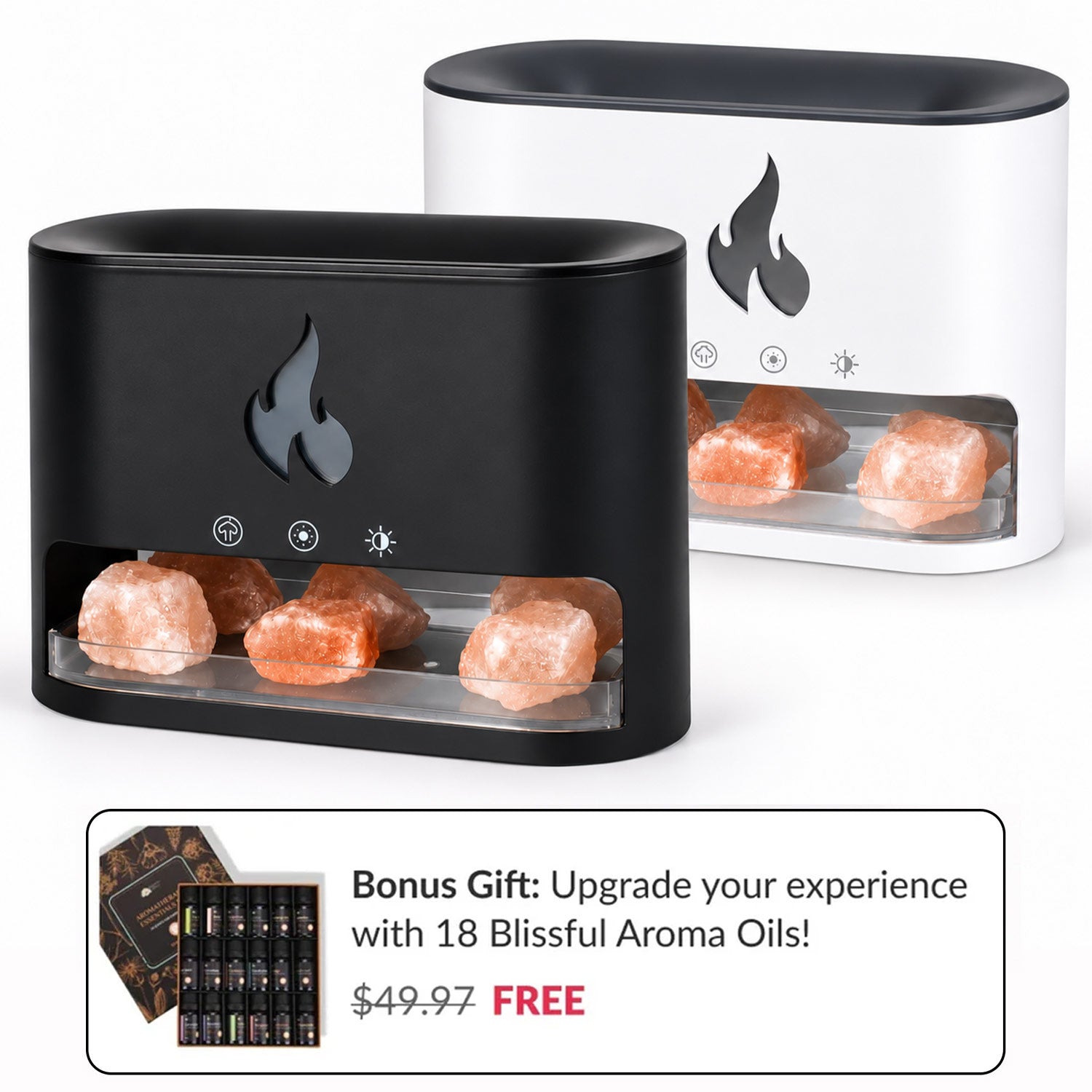 Himalayan Salt Fireplace Humidifier Lamp + FREE Set of 18 Blissful Aroma Oils