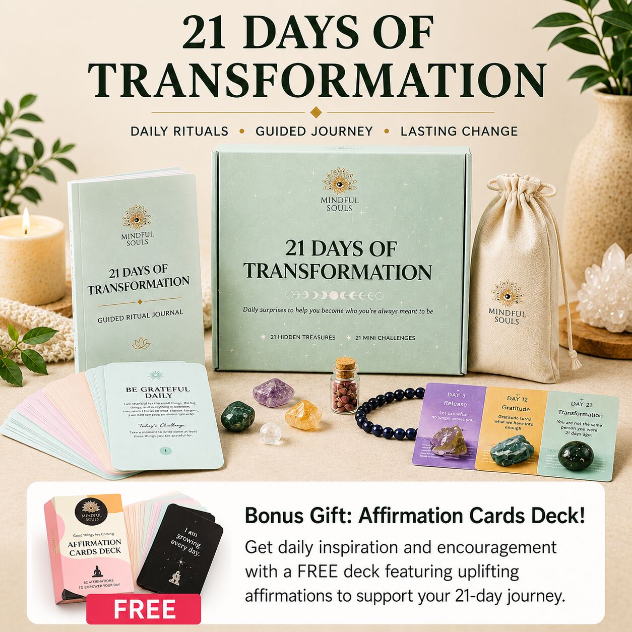 21 Days of Transformation — Guided Ritual Experience + FREE Affirmation Cards Deck