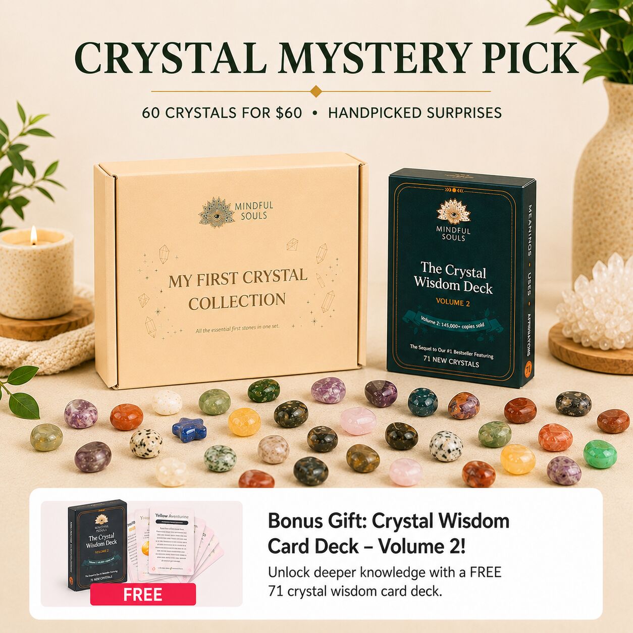 Crystal Mystery Pick — 60 Crystals for $60 + FREE Crystal Wisdom Card Deck: Volume 2