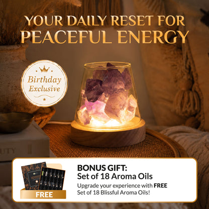 The Ultimate Aroma Bundle: Raw Gemstone Oil Diffuser with Light + FREE 18 Blissfull Aroma Oils Set