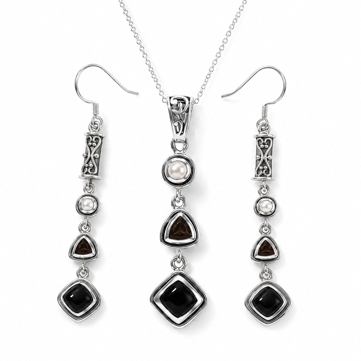 Silver Black Obsidian Set