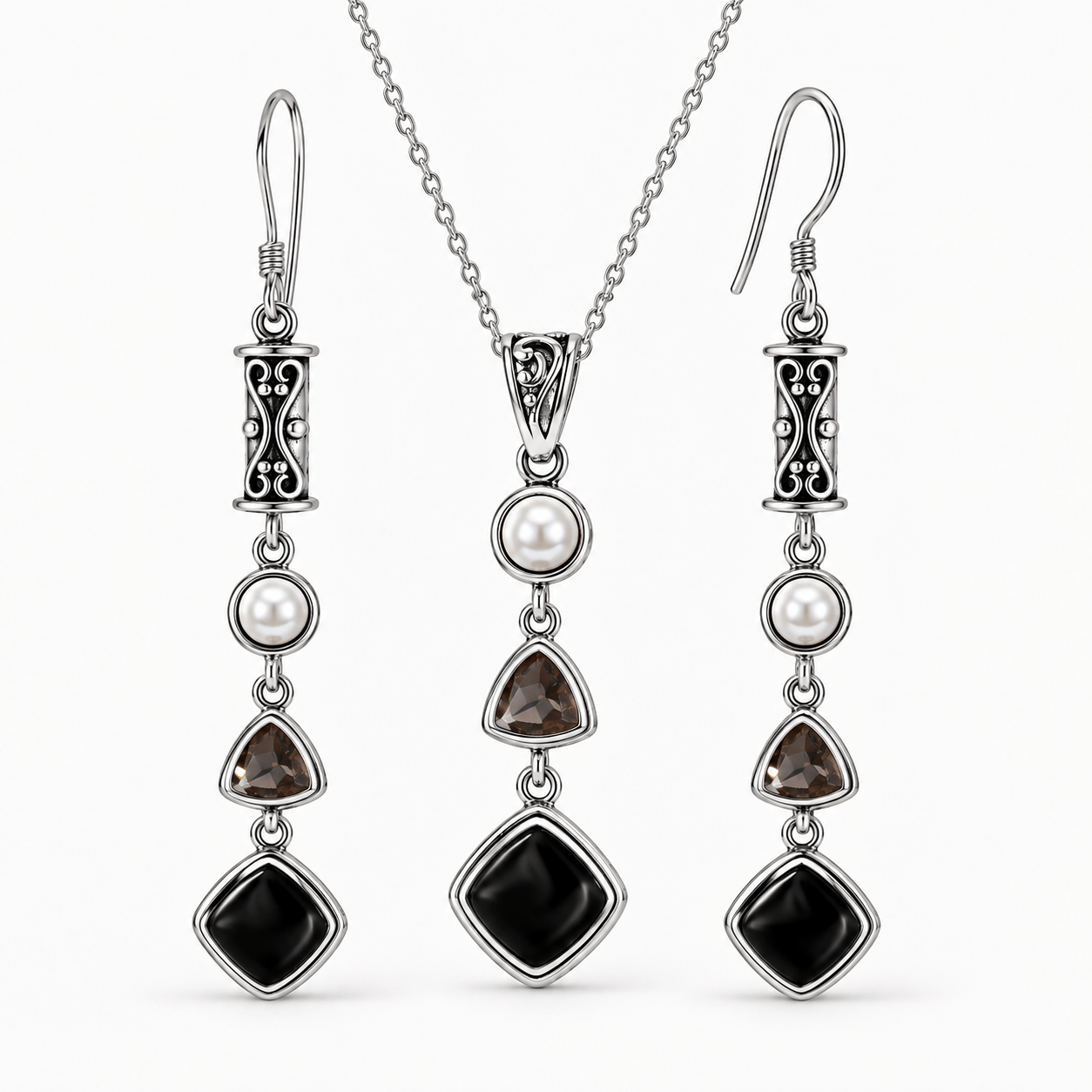 Silver Black Obsidian Set