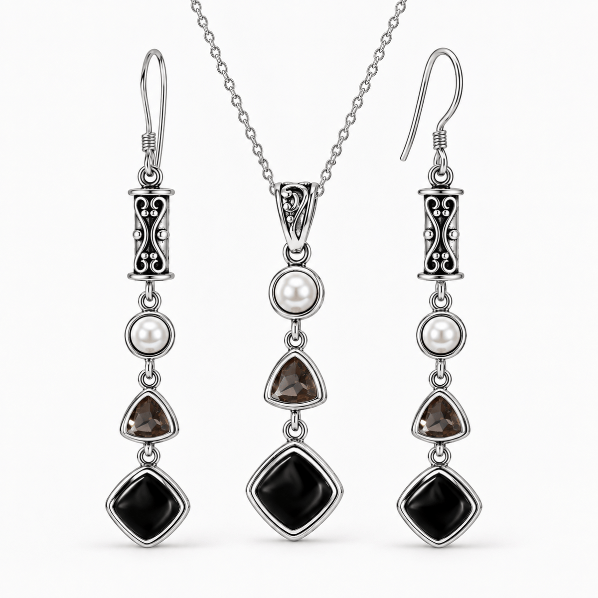 Silver Black Obsidian Set