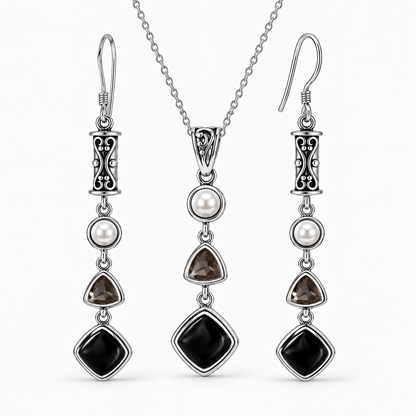 Silver Black Obsidian Set