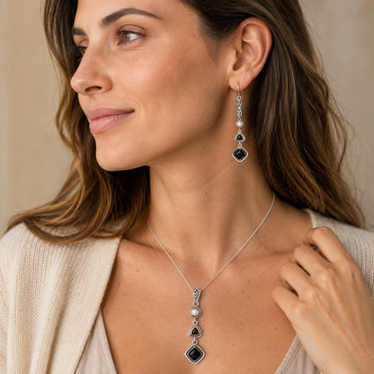 Silver Black Obsidian Set