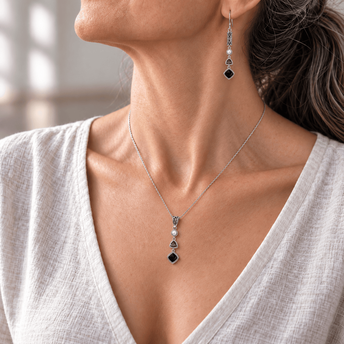 Silver Black Obsidian Set