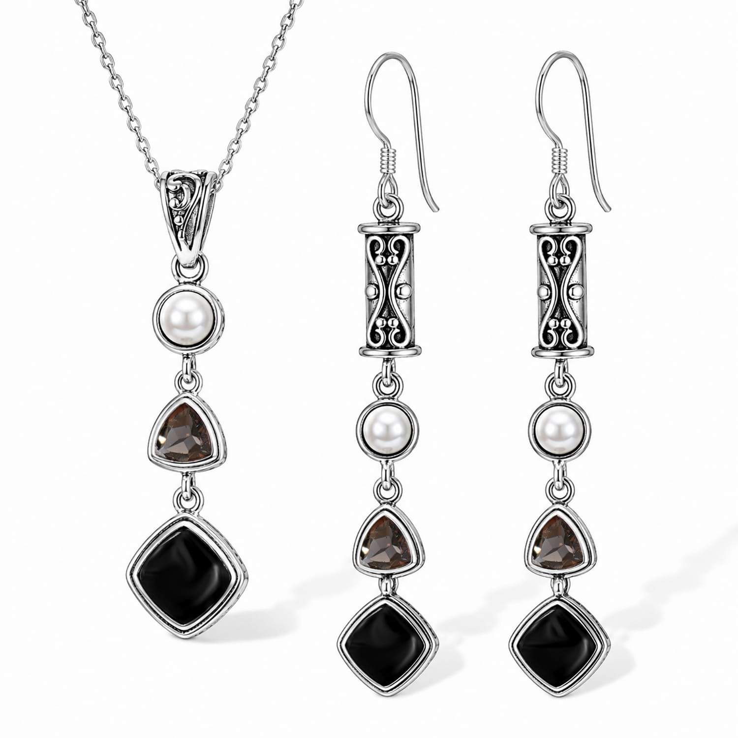Silver Black Obsidian Set