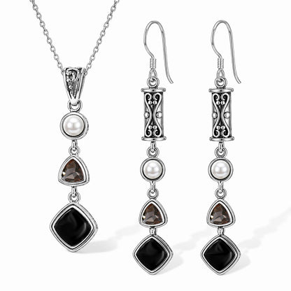 Silver Black Obsidian Set