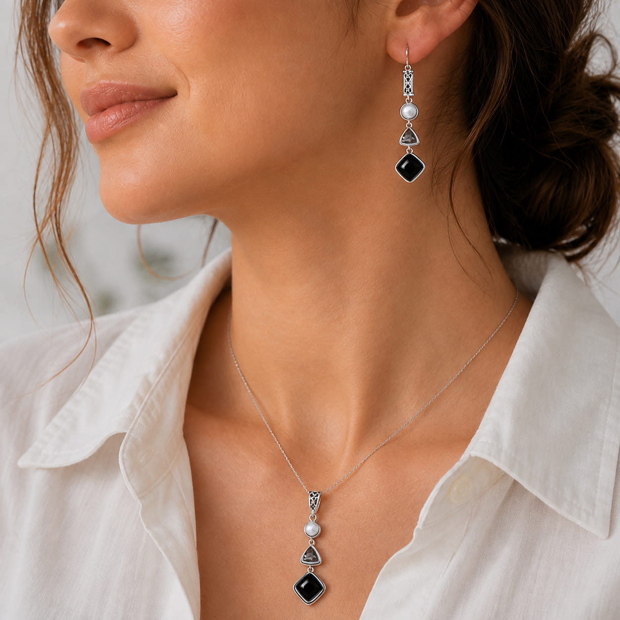 Silver Black Obsidian Set