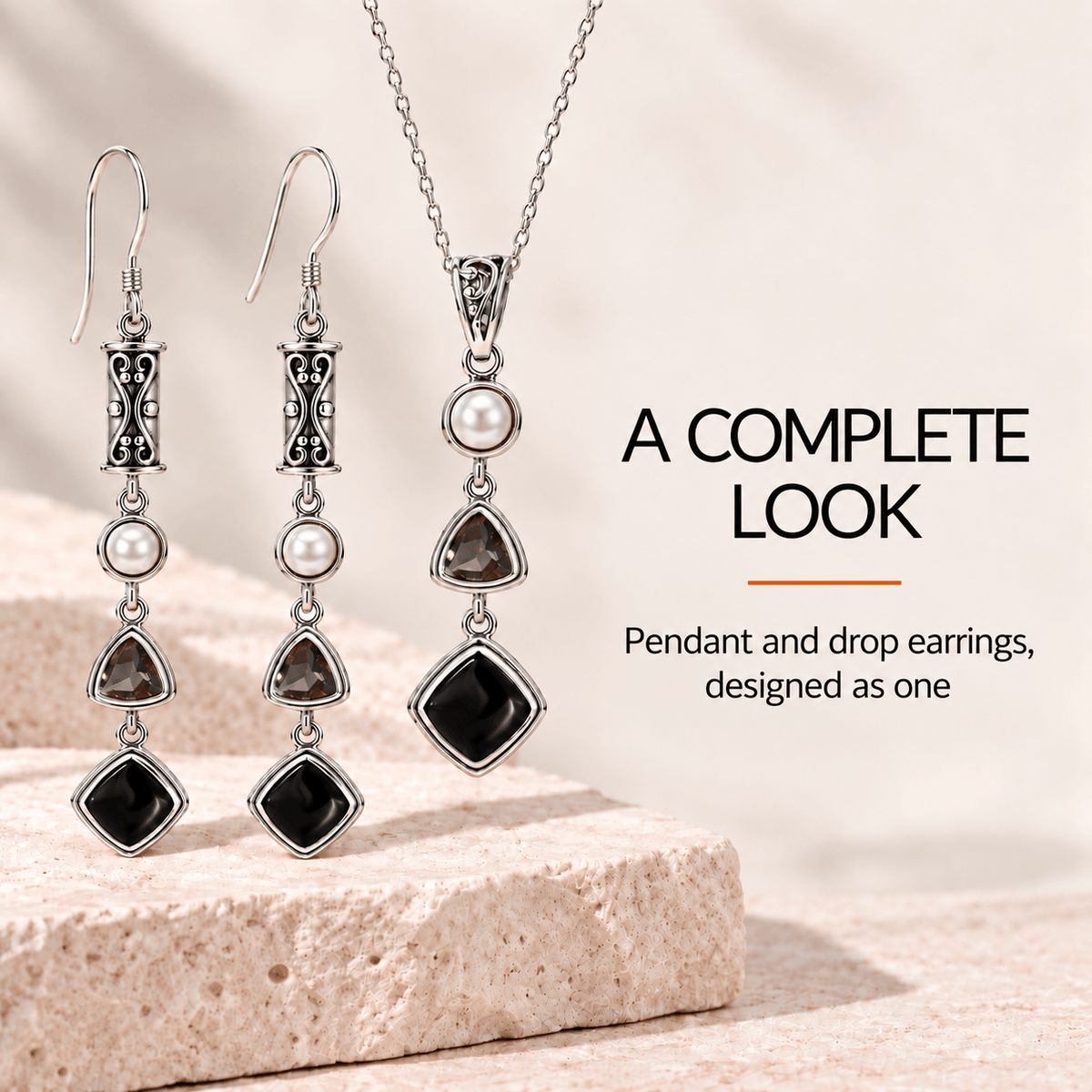 Silver Black Obsidian Set