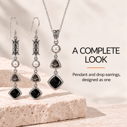 Silver Black Obsidian Set
