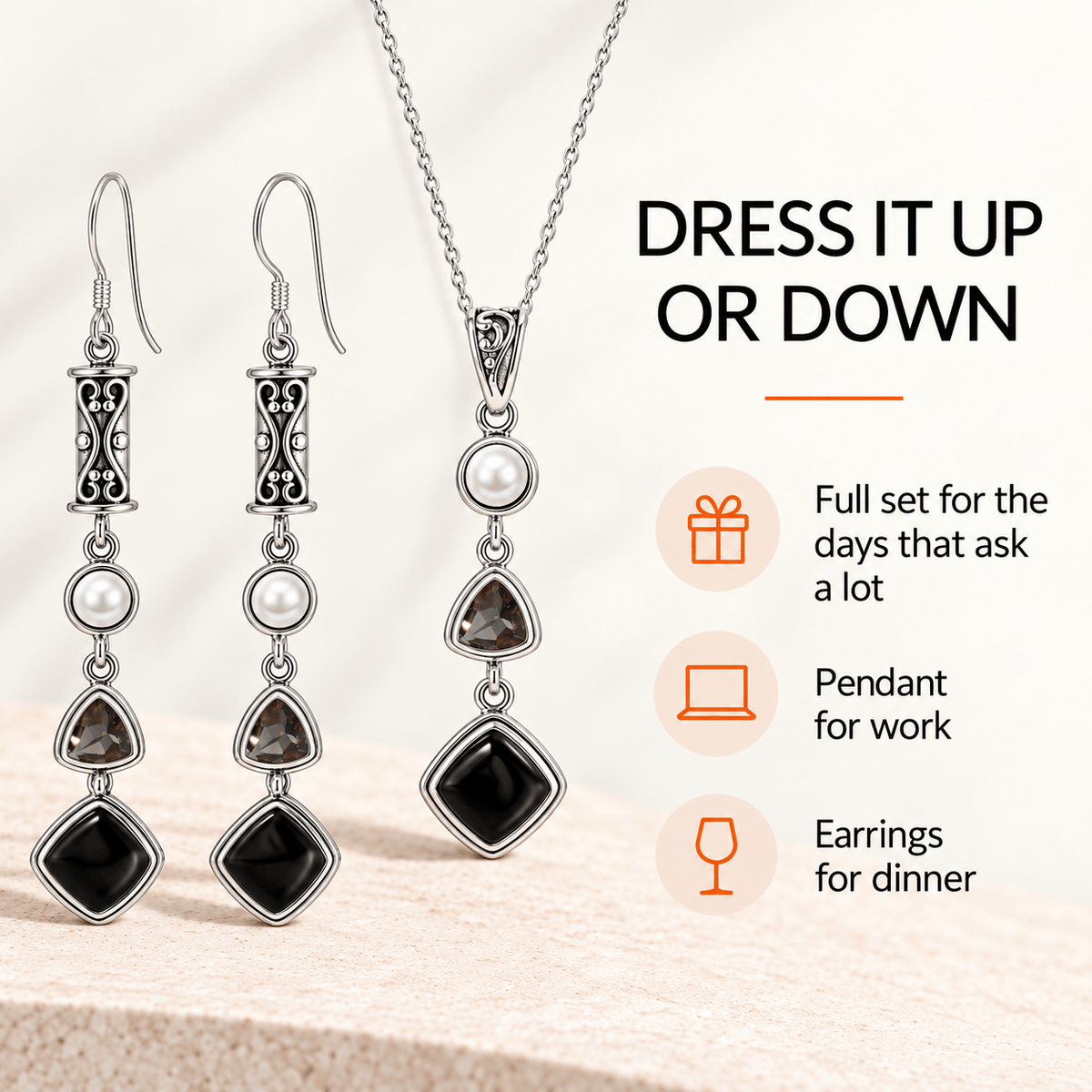 Silver Black Obsidian Set