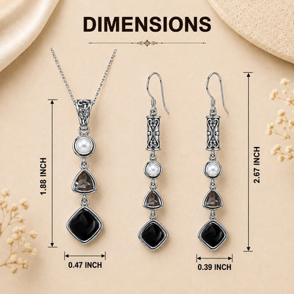 Silver Black Obsidian Set