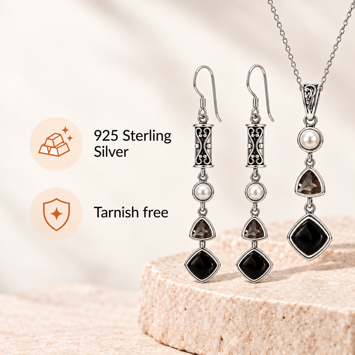 Silver Black Obsidian Set