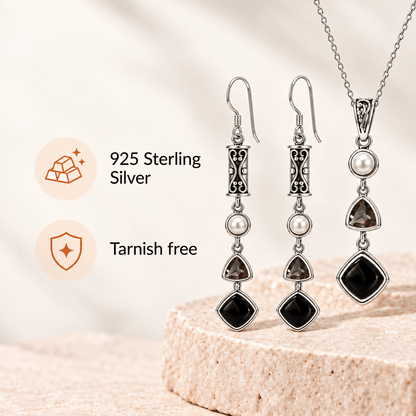 Silver Black Obsidian Set