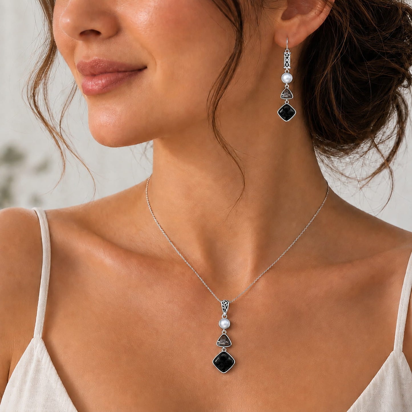 Silver Black Obsidian Set