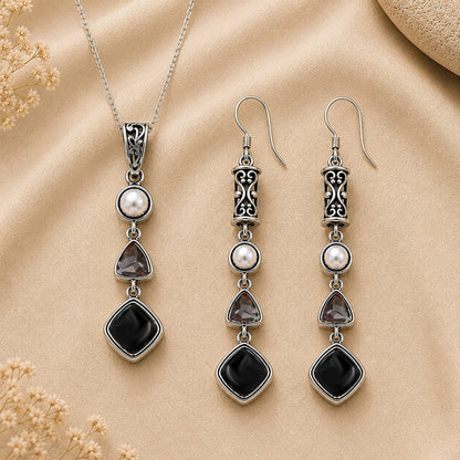 Silver Black Obsidian Set