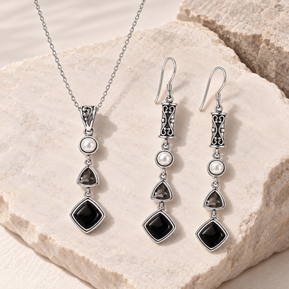 Silver Black Obsidian Set