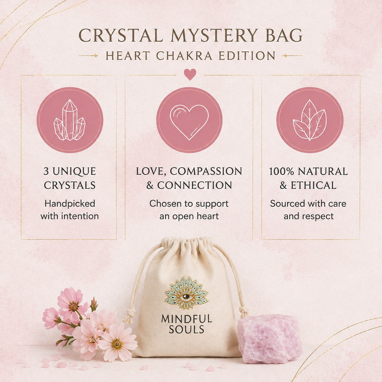 Crystal Mystery Bag - Raw Kunzite Heart Chakra Edition