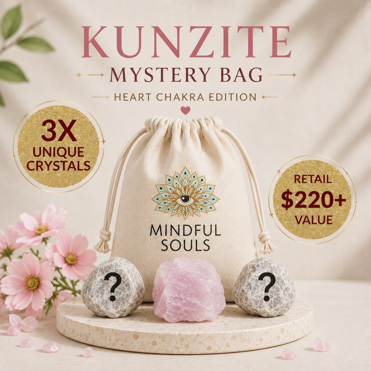 Crystal Mystery Bag - Raw Kunzite Heart Chakra Edition