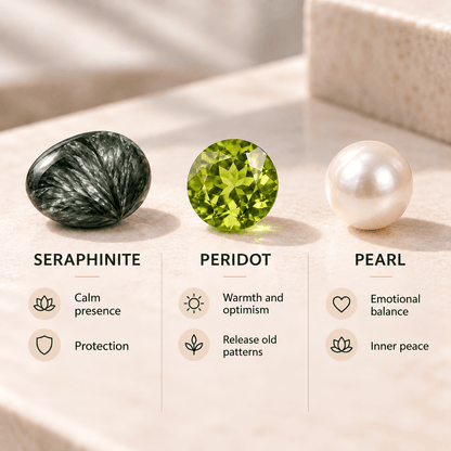 Seraphinite Jewelry Set with Peridot and Pearl - 925 Silver