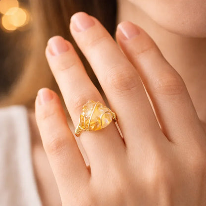 Healing Crystal Adjustable Ring — Natural Gemstone Statement Jewelry