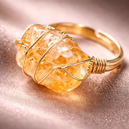 Healing Crystal Adjustable Ring — Natural Gemstone Statement Jewelry