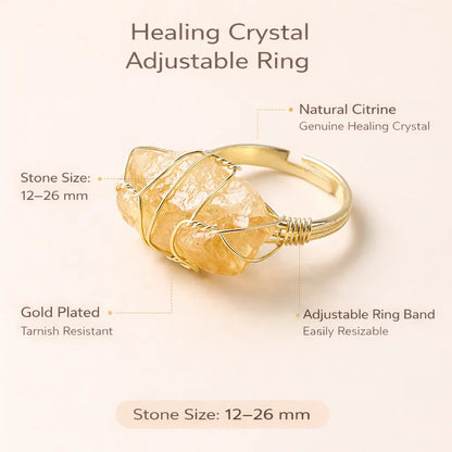 Healing Crystal Adjustable Ring — Natural Gemstone Statement Jewelry