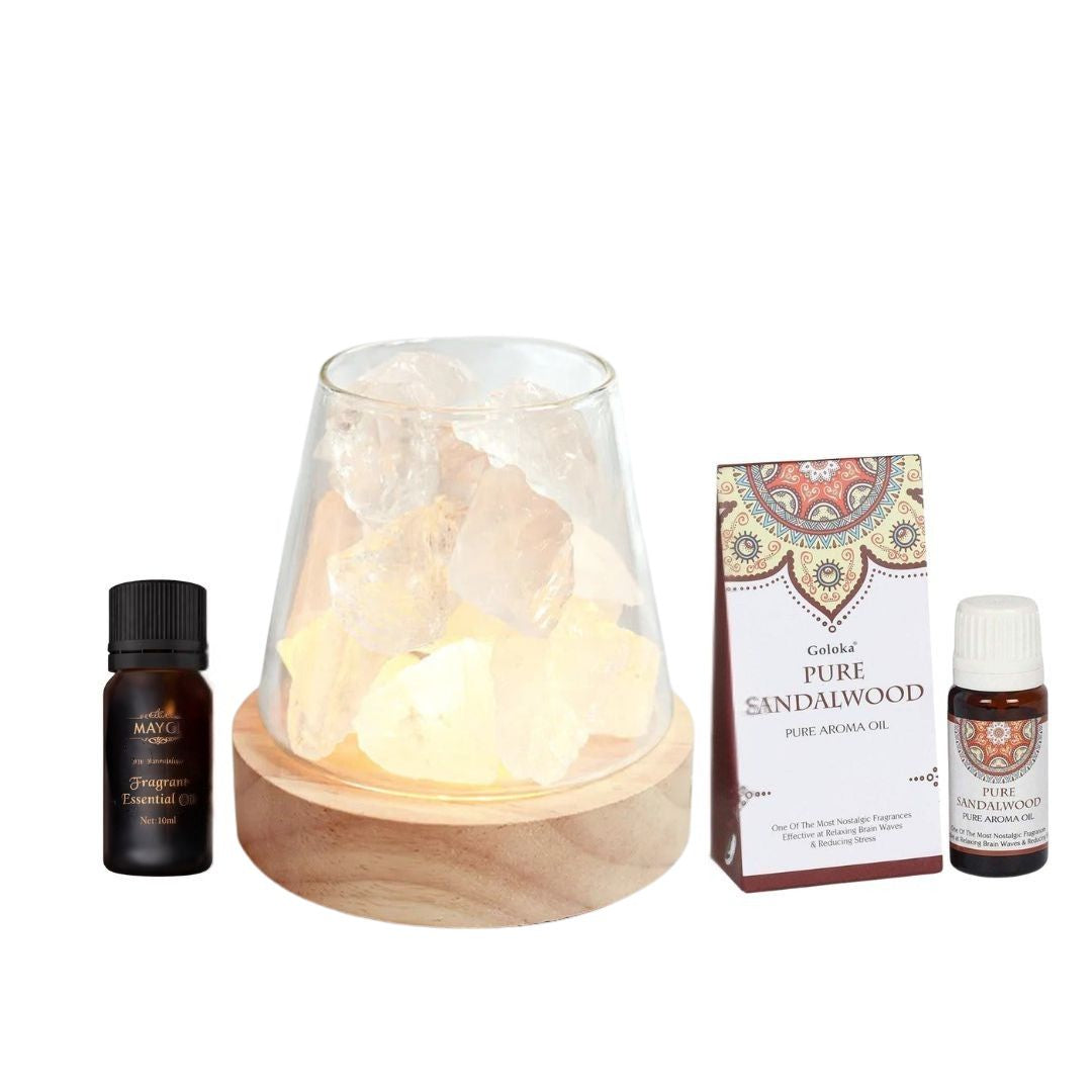 Raw Gemstone Essential Oil Diffuser With Light + 2 FREE Oils