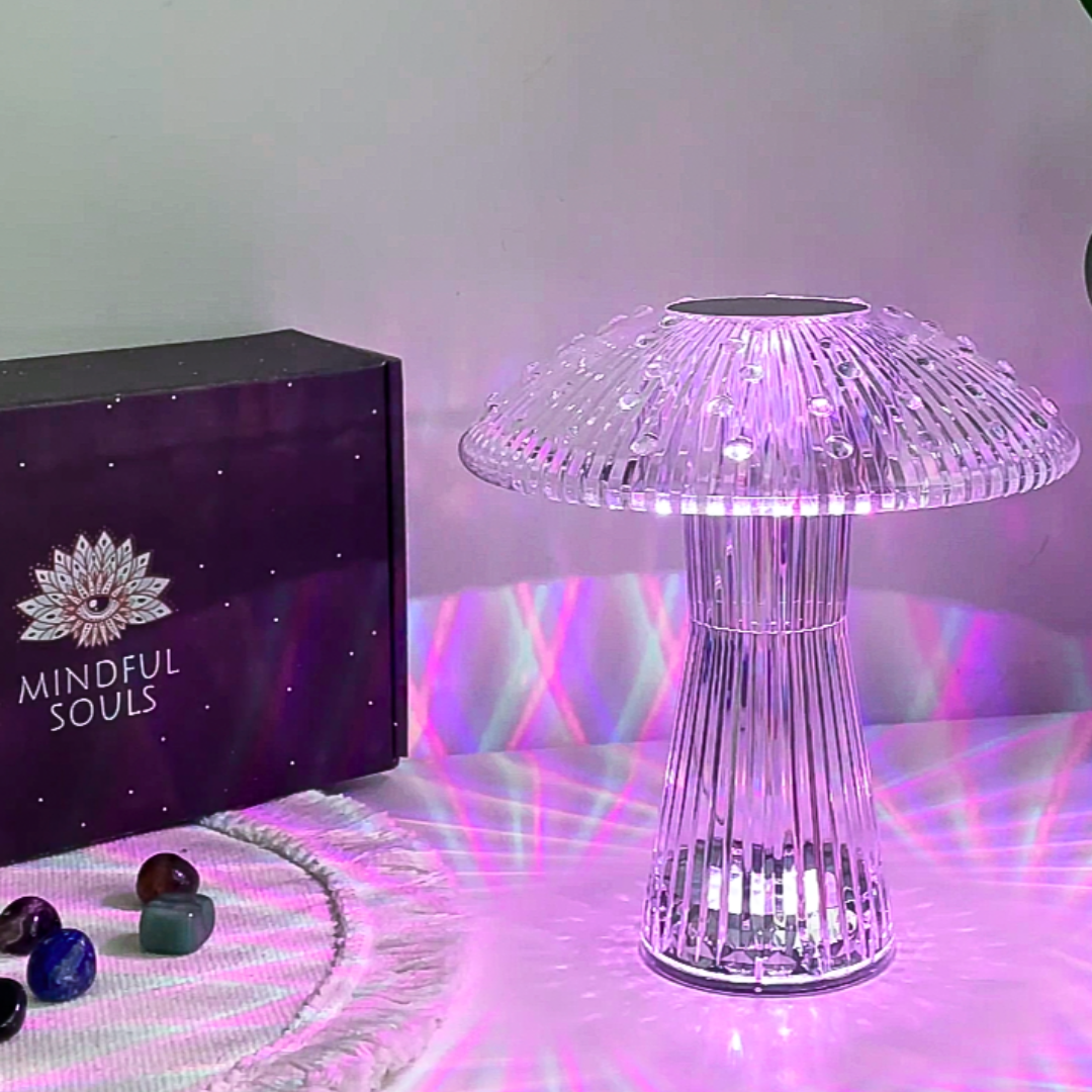 Remote Control Mushroom Shaped Crystal Table Lamp with Multi Color Changing Lights