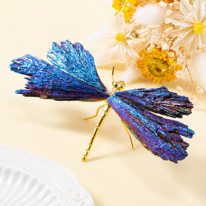 Titanium Rainbow Quartz Dragonfly Figurine