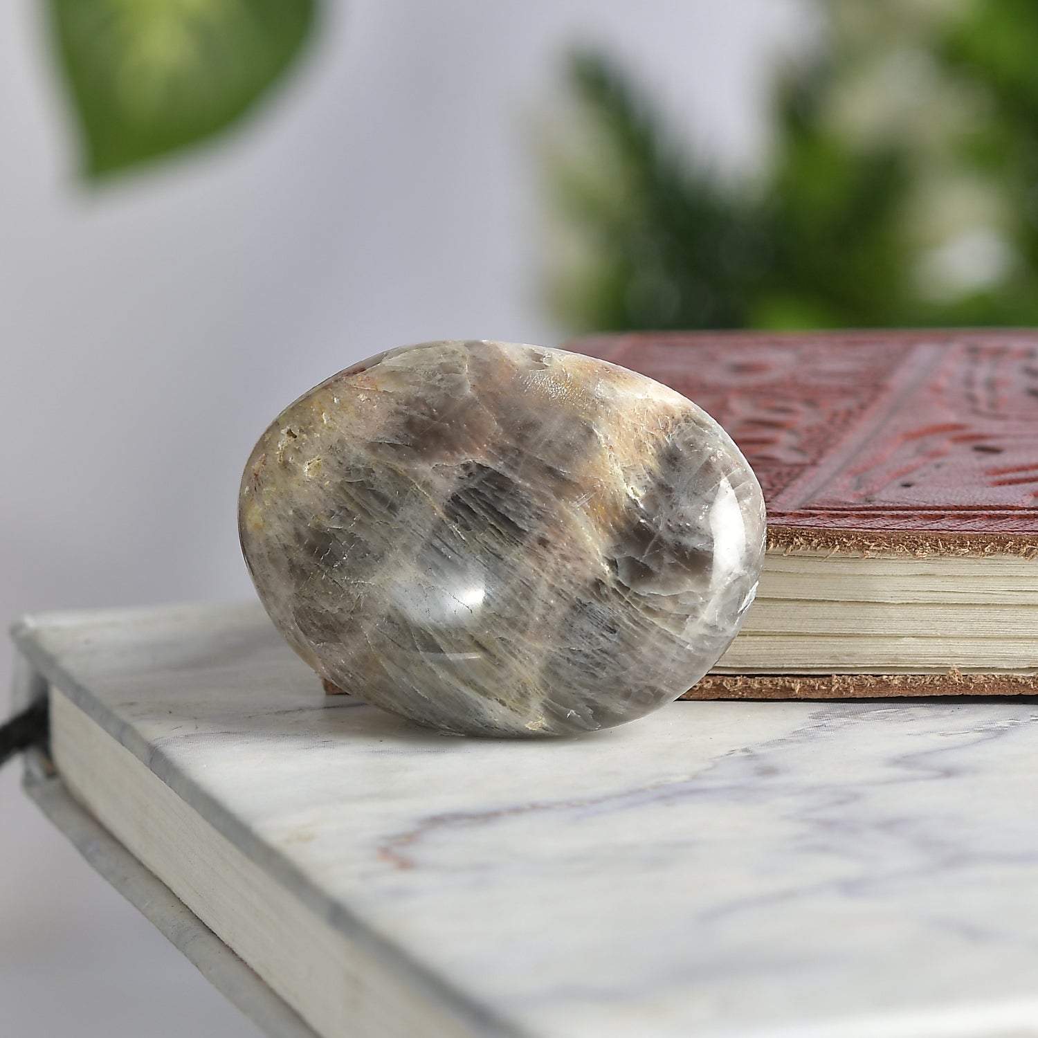 Black Moonstone Palm Stone - For Shadow Work & Self-Discovery