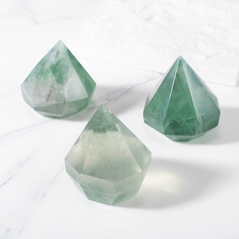 Green Fluorite Crystal Cut Diamond