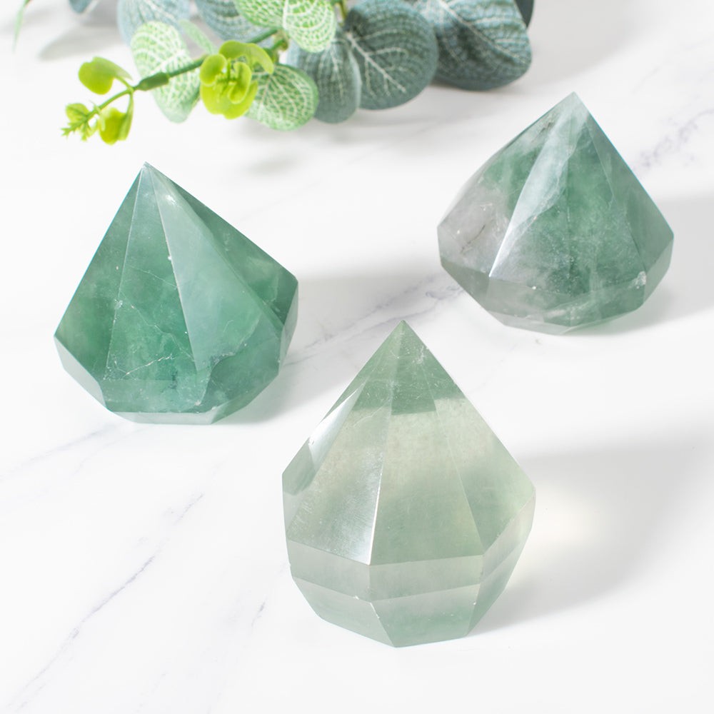 Green Fluorite Crystal Cut Diamond