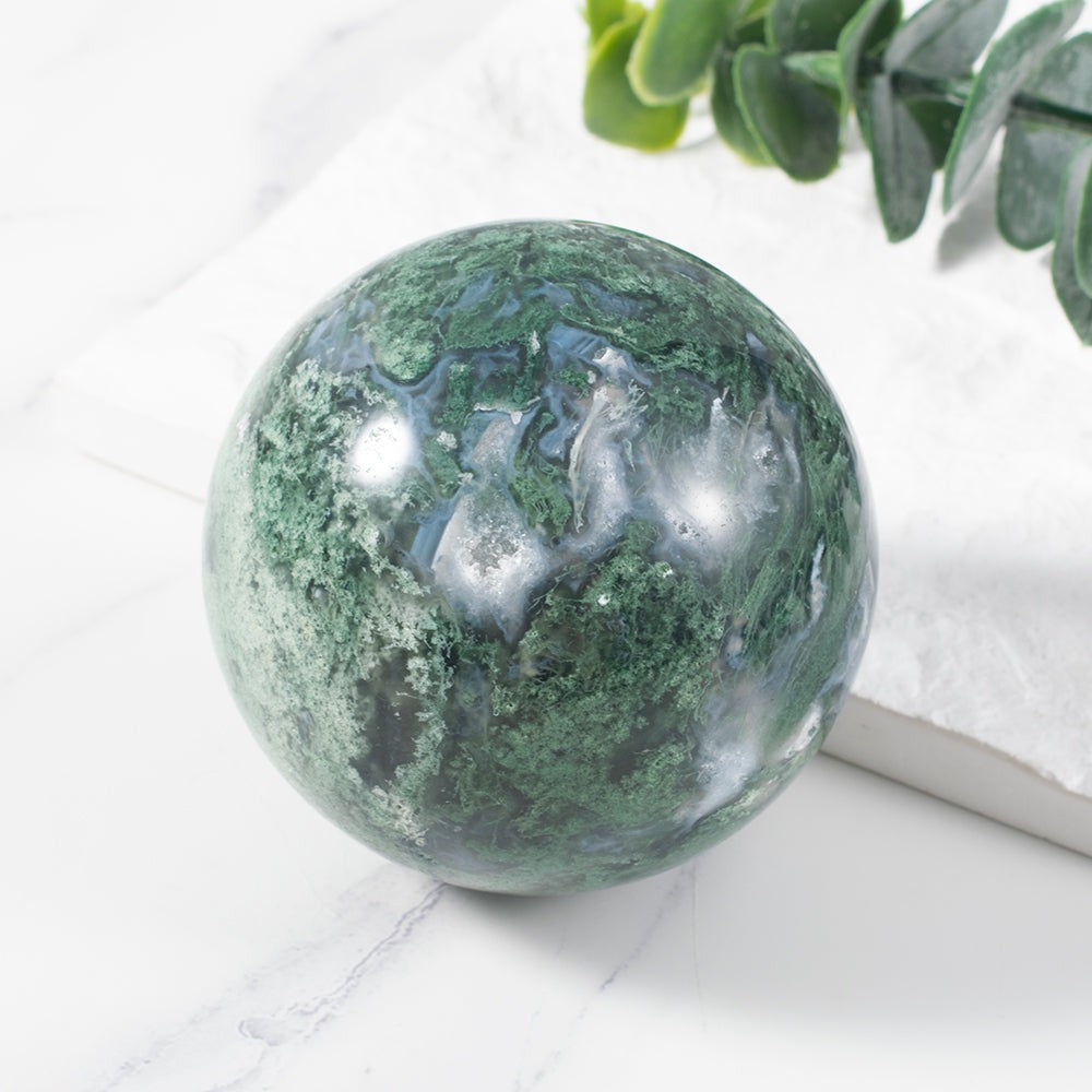 Natural outlet Green Moss Agate Stone Sphere Ball Orb 284 Grams 55 mm Chakra Healing Metaphysical Meditation Reiki Power