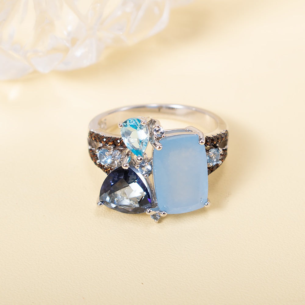 Aqua Blue Chalcedony Crystal Ring
