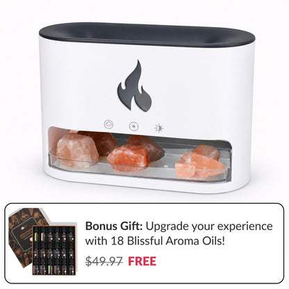 Himalayan Salt Fireplace Humidifier Lamp + FREE Set of 18 Blissful Aroma Oils