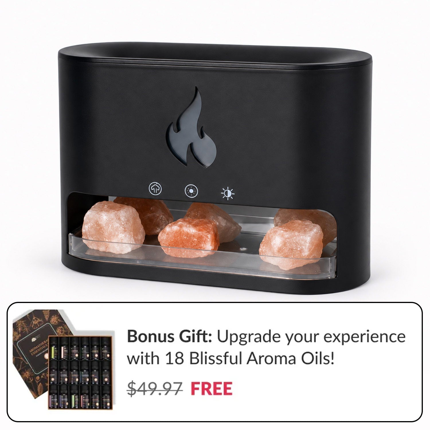 Himalayan Salt Fireplace Humidifier Lamp + FREE Set of 18 Blissful Aroma Oils