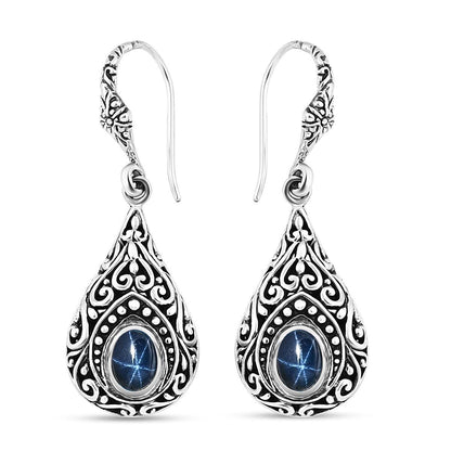 Balinese Silver Earrings with Star Sapphire – Mystery & Elegance