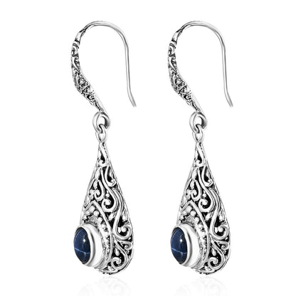 Balinese Silver Earrings with Star Sapphire – Mystery & Elegance