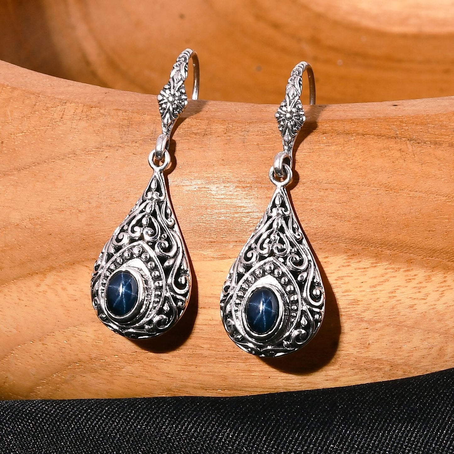 Balinese Silver Earrings with Star Sapphire – Mystery & Elegance