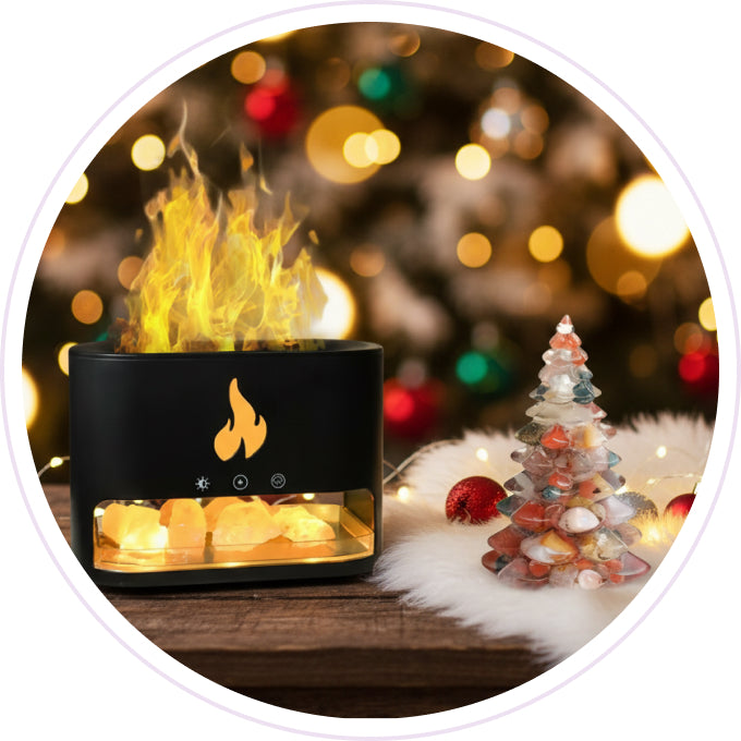 Himalayan Salt Fireplace Humidifier Lamp + FREE Set of 18 Blissful