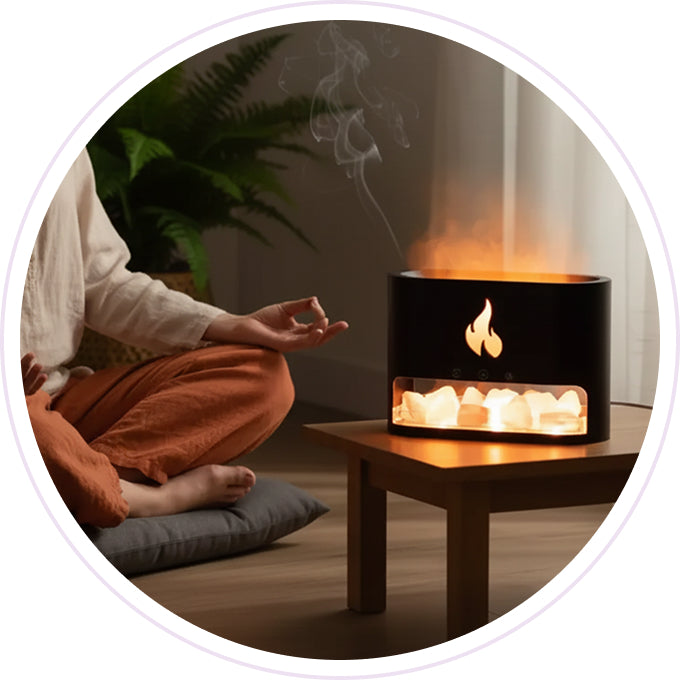 Himalayan Salt Fireplace Humidifier Lamp + FREE 18 Organic