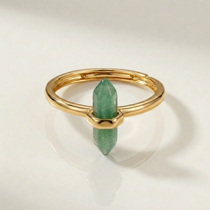 Thin Crystal Point Double Bead Ring — Sleek Healing Stone Jewelry