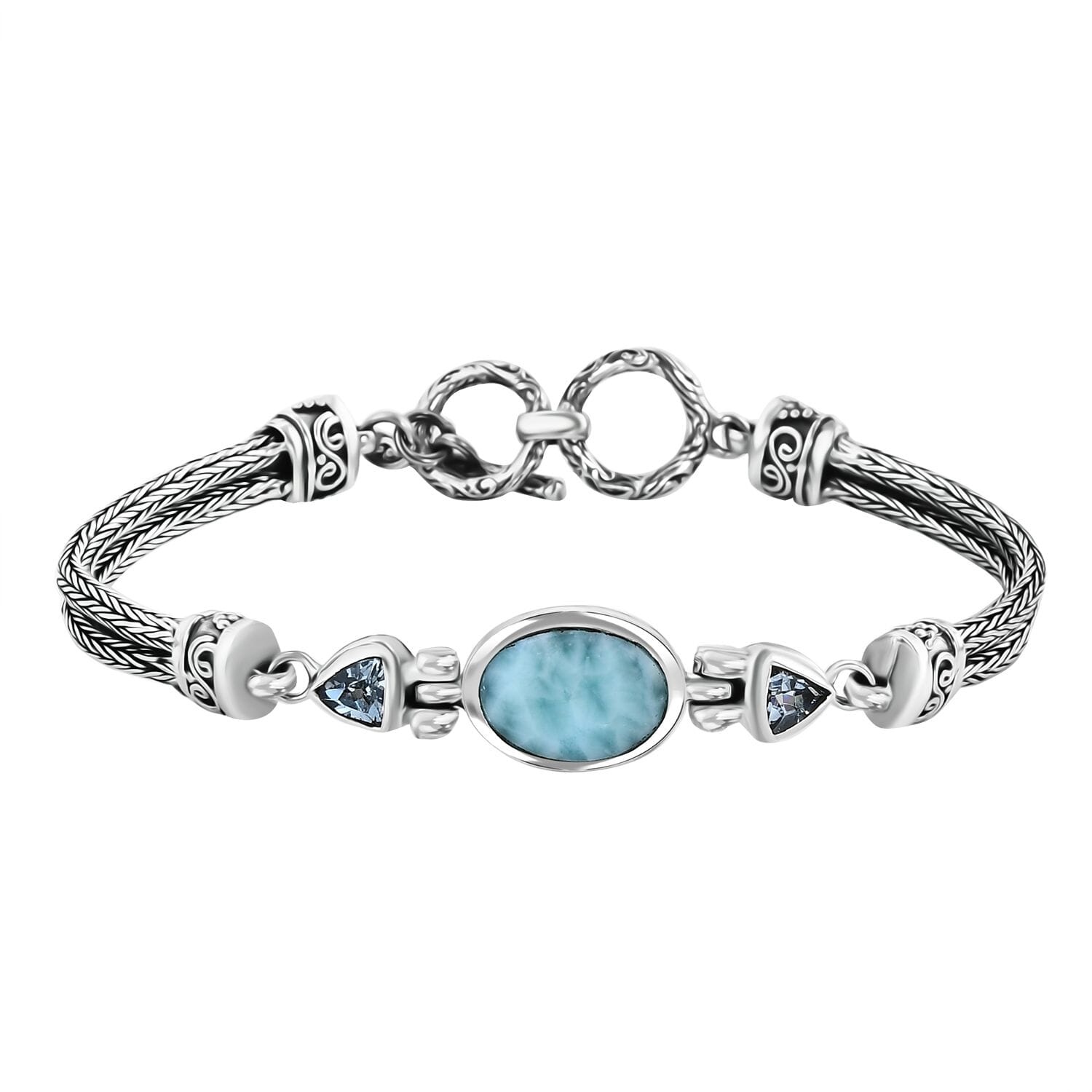 Balinese Natural Green Larimar & Sky Blue Topaz Bracelet – Communication & Inner Peace