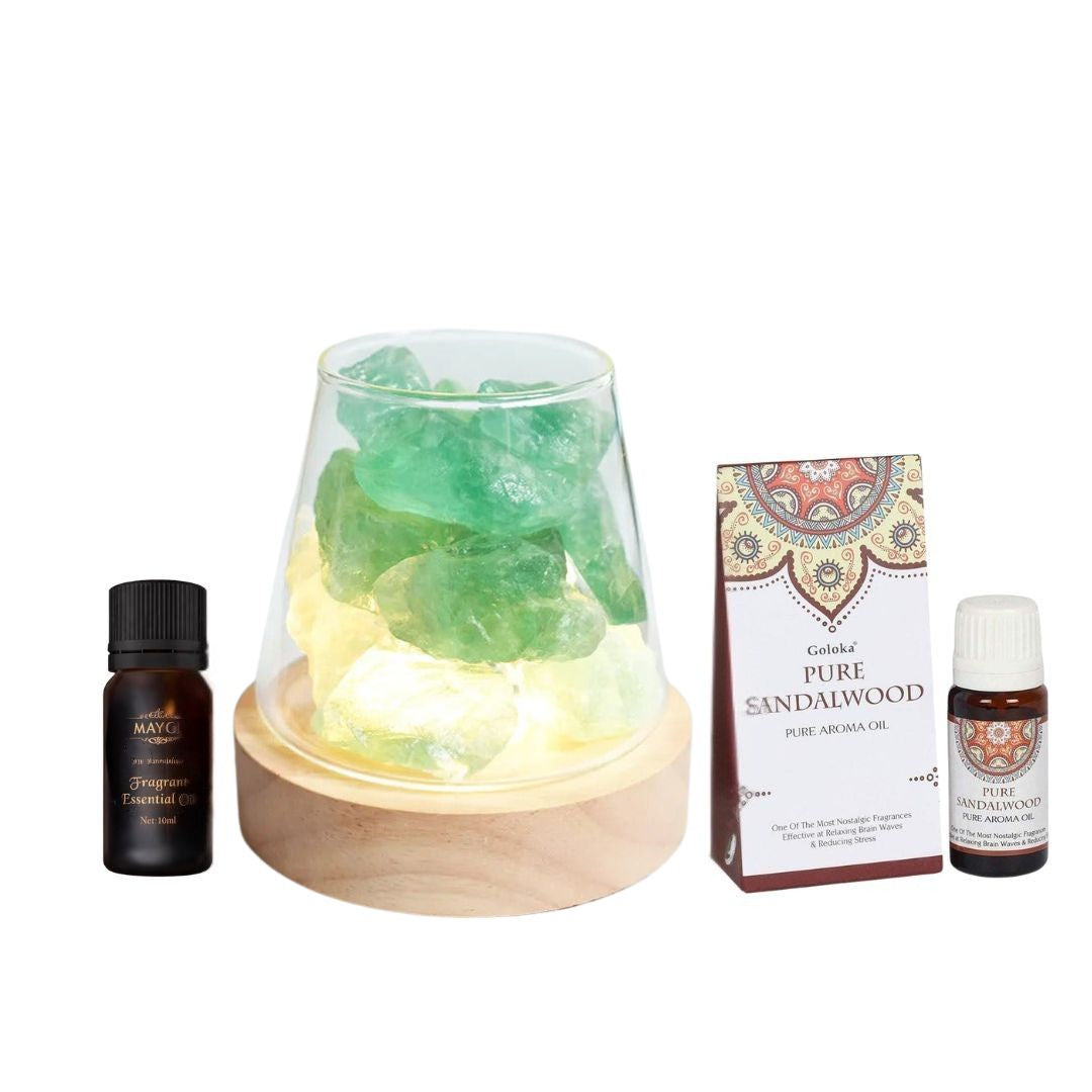 Raw Gemstone Essential Oil Diffuser With Light + 2 FREE Oils